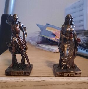 Amazon Bronze Tone Artemis and Hestia Greek Goddess Figurine Duo